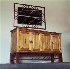 Taos Cabinet On Iron Stand, Navajo Mirror Frame