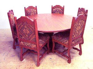 Old World Dining Set Round 6 Chairs, 60" Wide