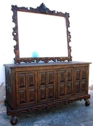 Old World Buffet & Mirror Frame